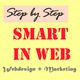 "Grafik mit Text 'Step by Step Smart in Web' in Rot und Schwarz auf gelbem Hintergrund."