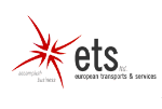 Logo von "ets" mit rotem Stern und schwarzem Text: "european transports & services".