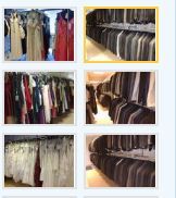 Eine Collage mit sechs Bildern von Kleiderständern mit verschiedenen Kleidungsstücken.