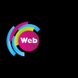 Colorful concentric arcs with "Web" in the center on a black background.