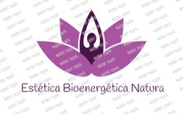 Logo morado de flor de loto con texto: "Estética Bioenergética Natura".