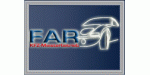 Logo mit stilisiertem Auto und dem Text "FAR KFZ-Meisterbetrieb" auf blauem Hintergrund.