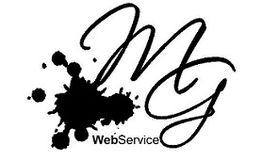 Logo con lettere "MG" stilizzate e macchia d'inchiostro nera, sotto scritto "WebService".