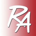 Weiße Buchstaben "RA" auf rotem Hintergrund mit Farbverlauf von Weiß nach Rot.