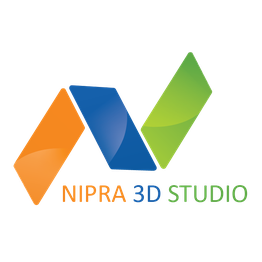 Logo with orange, blue, green shapes and text "NIPRA 3D STUDIO" below in matching colors.