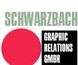 Logo mit grünem Text "SCHWARZBACH", rotem Kreis und schwarzem Feld "GRAPHIC RELATIONS GMBH".