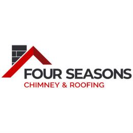 Logo of Four Seasons Chimney & Roofing with a red roof and black chimney graphic.