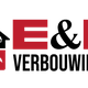 Logo met huis en hamer in rood en zwart, tekst "E&R".