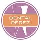 Logotipo circular con un diente y el texto "Dental Pérez" en el centro. Colores rosa y naranja.