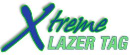 "Logo: Xtreme Lazer Tag in bold blue and green letters with a shadow effect."