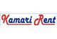Logo con testo "Kamari Rent" in blu e rosso su sfondo bianco.