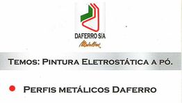 Logotipo da Daferro S/A com texto: "Temos pintura eletrostática" e "Perfis metálicos Daferro".