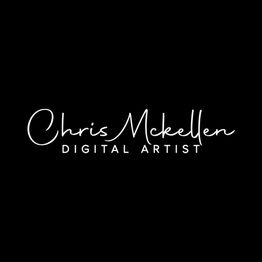 "Black background with text: 'Chris McKellen, Digital Artist' in white cursive."