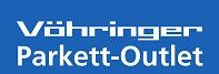 Textlogo: "Vöhringer Parkett-Outlet" in weiß auf blauer Fläche.