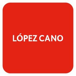 Texto "LÓPEZ CANO" en blanco sobre fondo rojo.