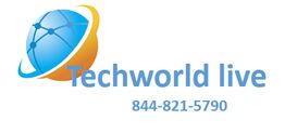 Logo with a globe, "Techworld live" text, and phone number 844-821-5790.