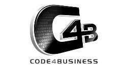Schwarz-weißes Logo mit "C4B" und Text "CODE4BUSINESS" darunter.