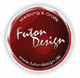 Rotes rundes Logo mit Text: "Futon Design, Werbung & Grafik" und Website "www.futondesign.de".