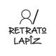 Ilustración de un humanoide con texto: "Retrato Lápiz". Letras negras sobre fondo blanco.