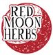 "Red Moon Herbs logo with bold text over a red, textured moon design."