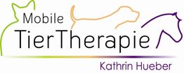 Logo mit Umrissen von Katze, Hund und Pferd; Text: "Mobile TierTherapie Kathrin Hueber".