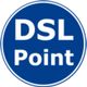 Blaues Schild mit weißem Text "DSL Point" in der Mitte.