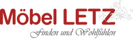Logo von Möbel LETZ mit blumigen Verzierungen und dem Slogan "Finden und Wohlfühlen".