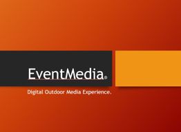 Roter Hintergrund mit "EventMedia" und "Digital Outdoor Media Experience" in Weiß.