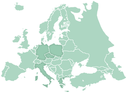 Europakarte mit Ländergrenzen in Grün.