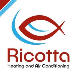 Logo with a red-blue swirl and text: "Ricotta Heating and Air Conditioning" on white background.