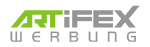 Logo mit Text "ARTifEX WERBUNG" in Grün und Grau auf weißem Hintergrund.