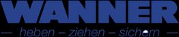 Text "WANNER heben - ziehen - sichern" in blauer Schrift auf schwarzem Hintergrund.
