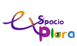 Logo colorido que dice "Espacio Explora", con letras creativas y un ojo en la "o".