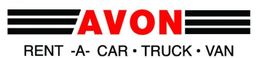 Text logo: "AVON" in red, above "RENT • A • CAR • TRUCK • VAN" in black with black stripes above.