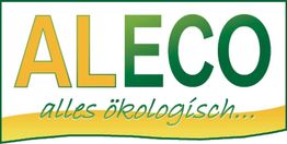 Logo mit der Aufschrift "ALECO alles ökologisch" in Grün und Gelb auf weißem Hintergrund.