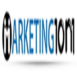 Logo with "MARKETING101" in blue and black text, featuring an abstract "M" design on the left.