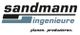 Logo der Sandmann Ingenieure mit Slogan "planen. produzieren." in Schwarz und Blau.