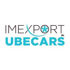 Logotipo de Imexport Ubecars SL, con texto en negro y azul celeste.