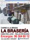 Calle con cartel de "La Brasería", avenida Ausias March 9, Burjassot. Encargos: 96 364 60 12.