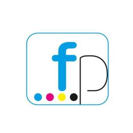 Logo con lettere "f" e "p" blu e puntini colorati su sfondo bianco.