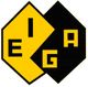 Logo geométrico en amarillo y negro con letras "EIGA".