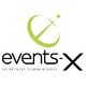 Logo di "events-x" con una X verde stilizzata sopra il testo.