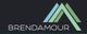 Logo mit stilisierten Bergen in Blau und Grün, darunter der Text "BRENDAMOUR".