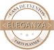 Sello marrón con texto: "Casa de Eventos Eleganza Party Planner" y estrellas abajo.