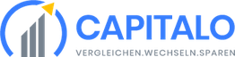 CAPITALO-Logo mit Steigbalken und Pfeil; Slogan: "VERGLEICHEN. WECHSELN. SPAREN."
