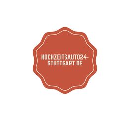 Rotes Emblem mit der Aufschrift "Hochzeitsauto24-Stuttgart.de" in weißer Schrift.
