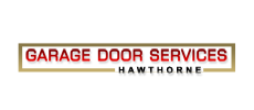 Logo for Garage Door Services Hawthorne with red and black text on a white background.