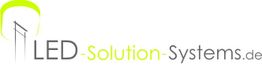 Logo mit Schriftzug "LED-Solution-Systems.de" neben einer stilisierten Laterne in Grün und Grau.