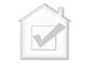 Weißes Haus-Icon mit grauem Häkchen in der Mitte.