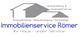 Logo von Immobilienservice Römer mit Hausgrafik und Leistungen: Verwaltung, Reinigung, Gartenpflege.